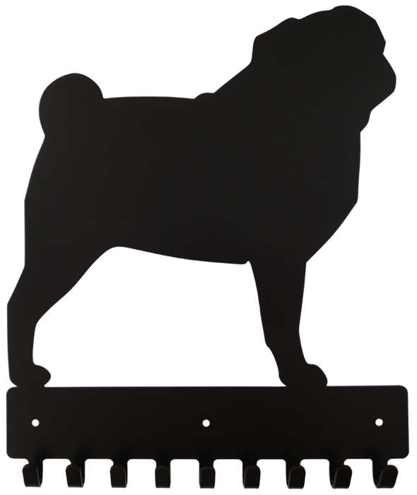 Eboy Steel Pug Key Rack or Leash Hanger - 9 Hooks - Black