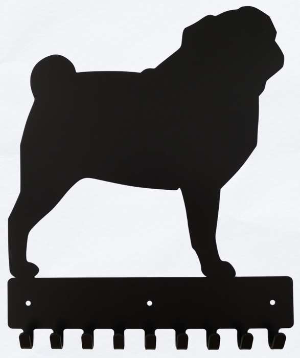Eboy Steel Pug Key Rack or Leash Hanger - 9 Hooks - Black