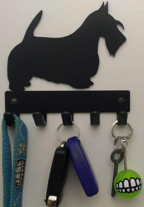 Eboy Steel Scottish Terrier Key Rack or Leash Hanger - 5 Hooks V1 - Black