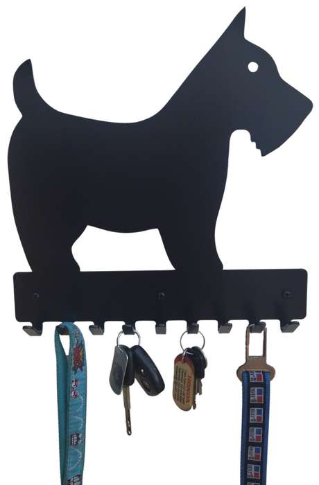 Eboy Steel Scottish Terrier Key Rack or Leash Hanger - 9 Hooks - Black
