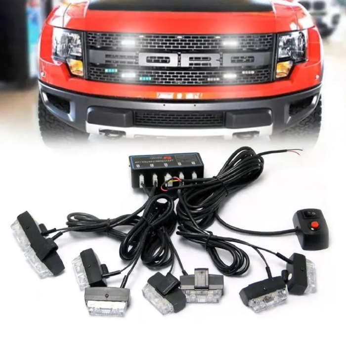 8 x Grill Clip-On Emergency Strobe Warning Lights - Yellow