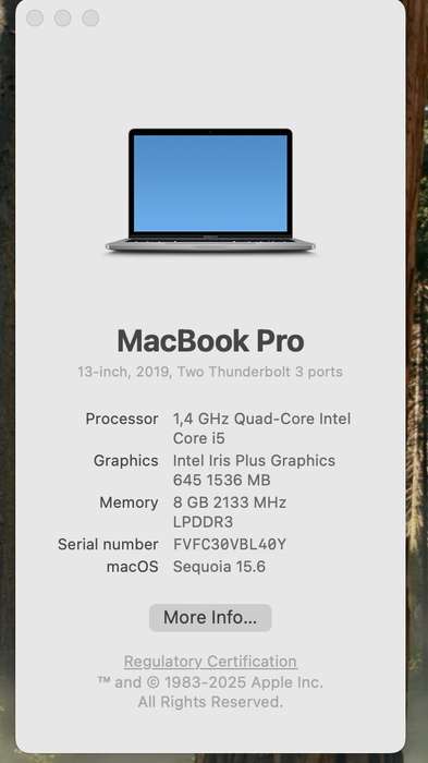 Apple MacBook Pro 13-Inch Core i5 1.4GHz (TouchBar, 2019) 8GB RAM 128GB SSD Space Grey (12 ...