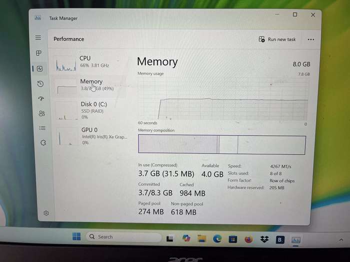 Acer Swift SF314-59 8GB RAM 512GB NVME SSD Silver - Hinge Damage