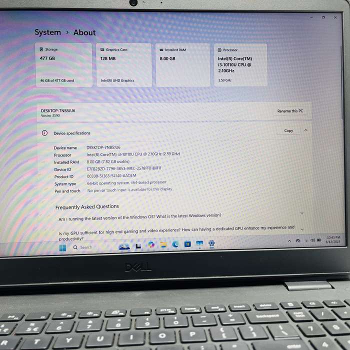 Dell Vostro 3591 10th Gen "Core i3" 2.10GHz 8GB RAM 500GB SSD (NVMe) Black - Minor Bright Spots