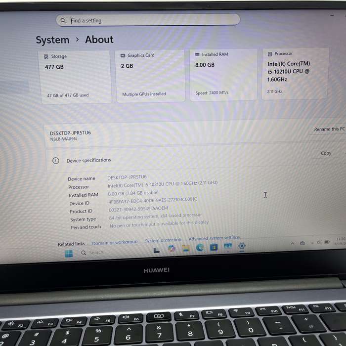 Huawei MateBook D14 10th Gen Core i5 1.60GHz 8GB RAM 500GB SSD NVMe Silver (3 Month Warrant...