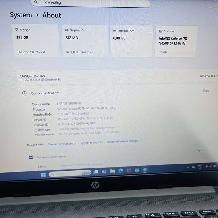 HP 250 G9 "Celeron N4500" 1.10GHz 8GB RAM 256GB SSD Grey