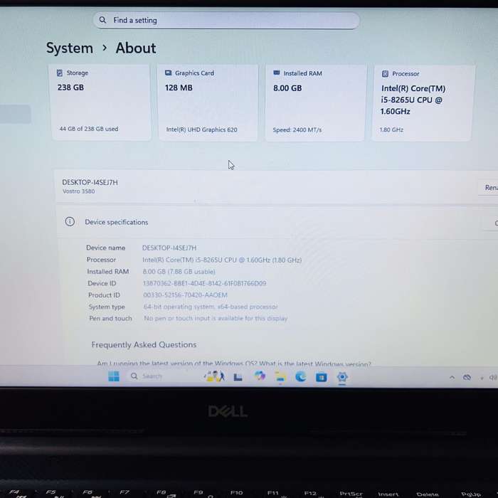 Dell Vostro 3580 8th Gen "Core i5" 1.60GHz 8GB RAM 256GB SSD Black (3 Month Warranty)
