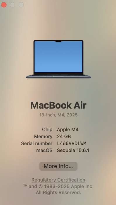 Apple MacBook Air 13-Inch M4 10 CPU/ 8 GPU (2025) 24GB RAM 512GB SSD Midnight (12 Month War...