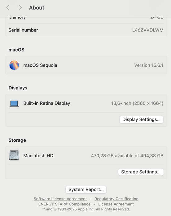 Apple MacBook Air 13-Inch M4 10 CPU/ 8 GPU (2025) 24GB RAM 512GB SSD Midnight (12 Month War...