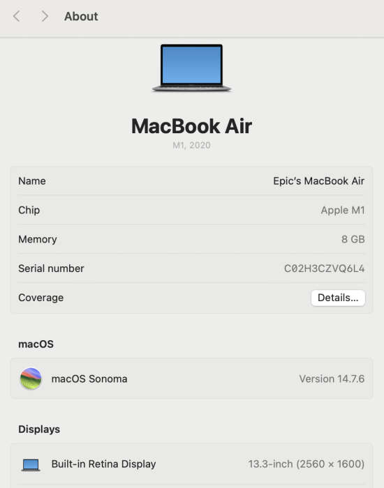 Apple MacBook Air M1 13-Inch 8 GPU/7 CPU (2020) 8GB RAM 256GB SSD Space Gray (12 Month Warr...