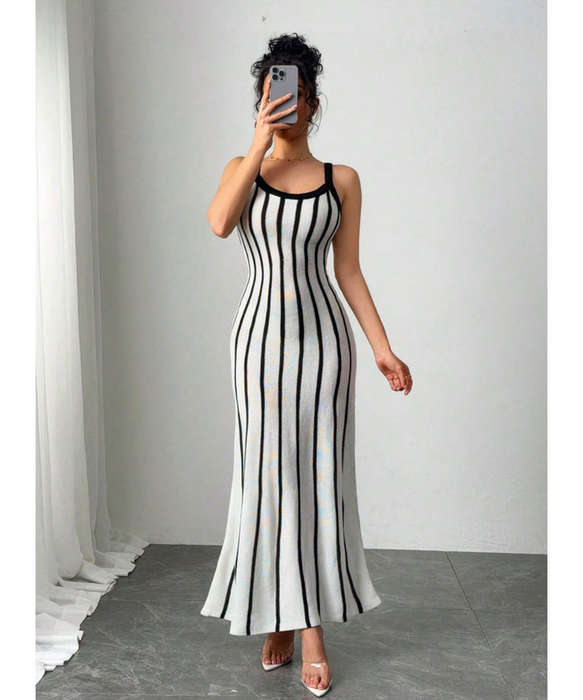 Striped Patchwork Knitted Maxi