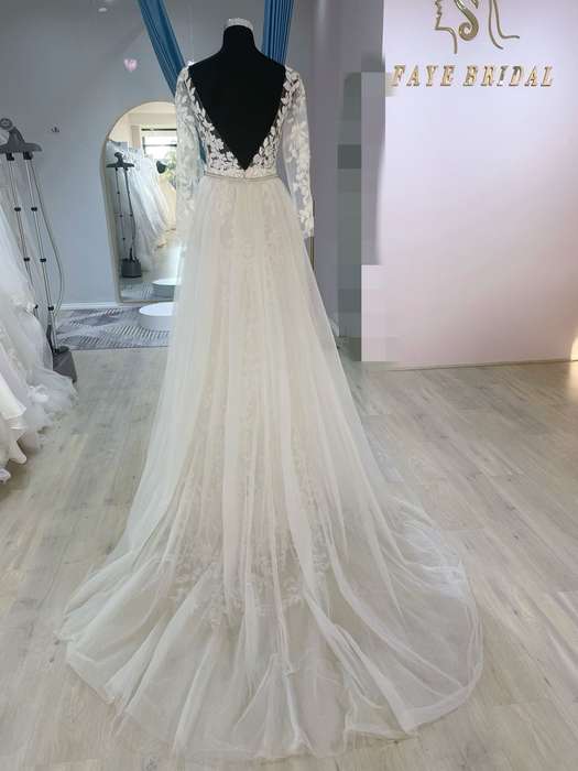 (Rental) Heather, long sleeve lace detail fit and flare wedding dress,