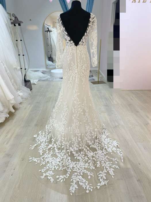 (Rental) Heather, long sleeve lace detail fit and flare wedding dress,