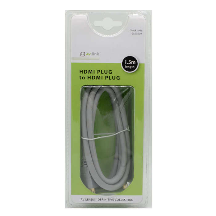 AV LINK HDMI Plug to HDMI Plug Leads - 1.5m