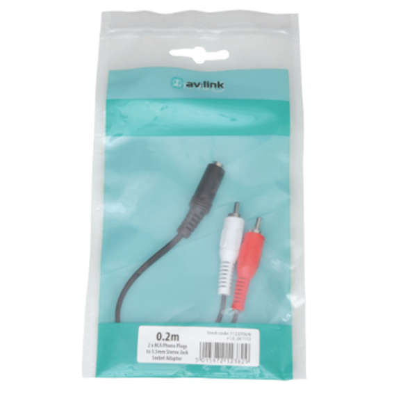 Avlink - 0.2M 2 x RCA PLUGS - 3.5mm STEREO SOCKET LEAD
