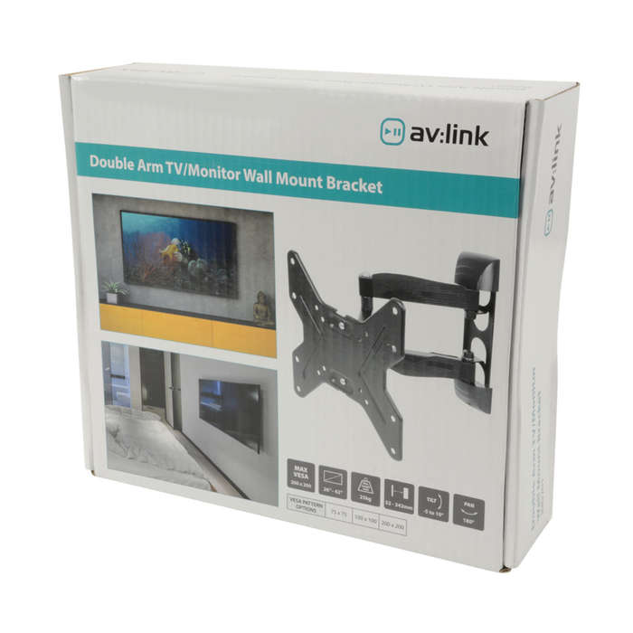 AVLINK - INSD201 FULL MOTION DOUBLE ARM TV WALL MOUNT BRACKET