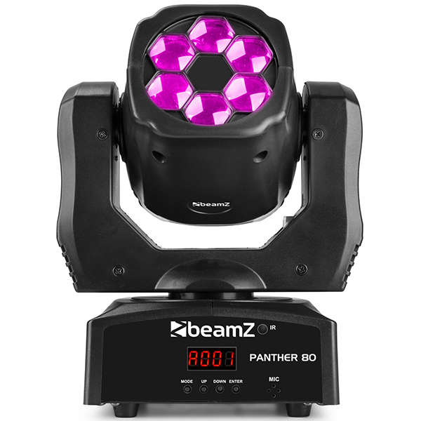 BEAMZ PANTHER80 LED MOVING HEAD WITH ROTATING LENSES 6X 12W RGBW