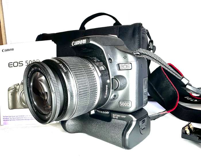 Canon EOS 500D DSLR Camera body Canon 18-55mm Lens Canon Original BG-E5 Battery grip