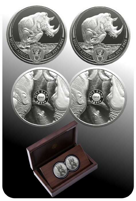 2025 Twin 1oz Fine Silver Proof R5 Big Five Series III Rhino Coin Set