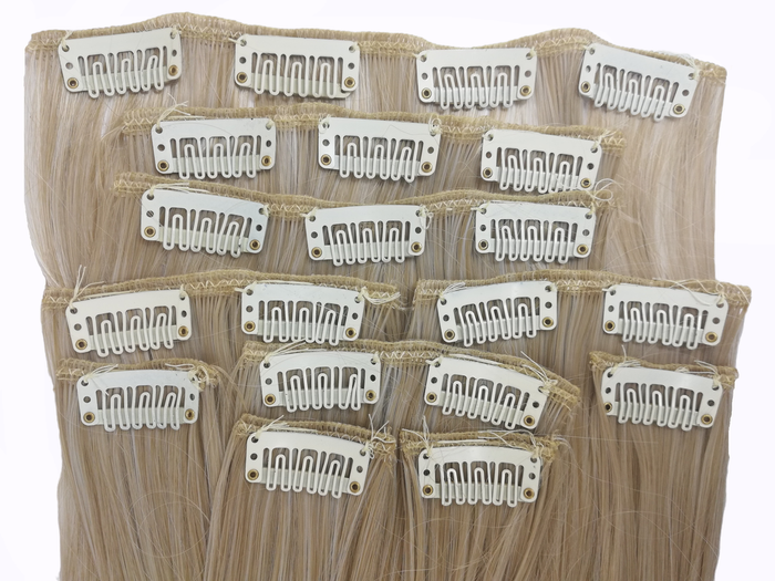 10 Piece Wavy Long 55-60cm Full Head Clip-on Hair Extensions XXL - 16M60 Ash Beige Light Blonde Mix