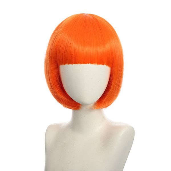 Bob-Cut Straight Fringe Cosplay Wig With Cap - Orange
