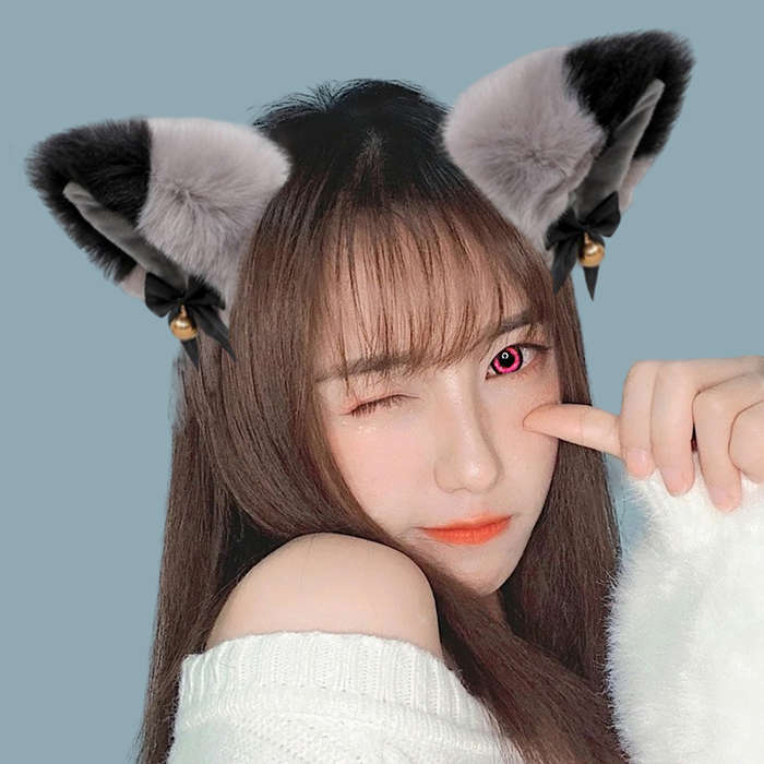 Kawaii Fluffy Cat Ear Headband With Ribbons And Bells - Black, Silver