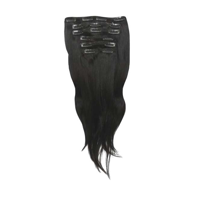 100% Brazilian Remy Human Hair Straight 7pc XXL 35cm Clip Hair Extensions - 1B Natural Black
