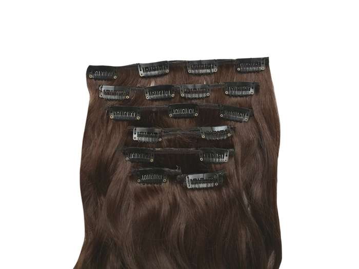 Wavy color 4 35cm (14") XXL 7pc clip in - 100% Brazilian remy human hair