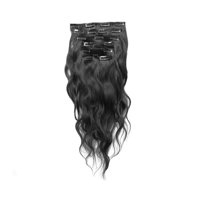 Wavy color 1 35cm (14") XXL 7pc clip in - 100% Brazilian remy human hair