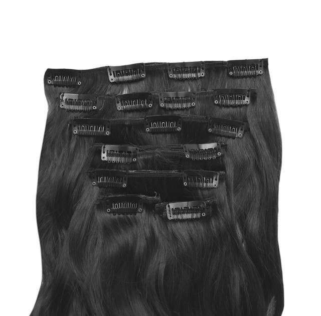 Wavy color 1 35cm (14") XXL 7pc clip in - 100% Brazilian remy human hair