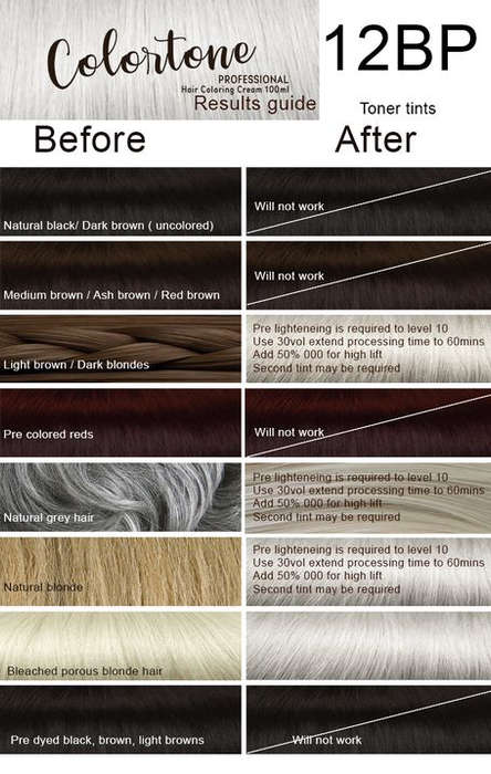 Colortone Professional Hair Dye Toner Tint Coloring Cream - 12BP Light Silver Steel