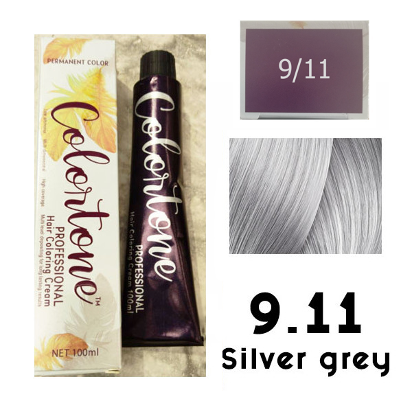 Colortone Professional Hair Dye Toner Tint Coloring Cream - 9.11 Silver Grey Anti-Yellow