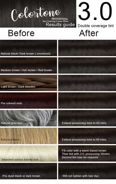 Colortone Professional Hair Dye Tint Double Coverage Coloring Cream - 3.0 Dark brown