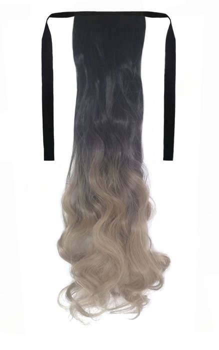 Tie-On Wavy Ombre Ponytail 55cm with Ribbons & Clip - 1-16 Ash Blonde