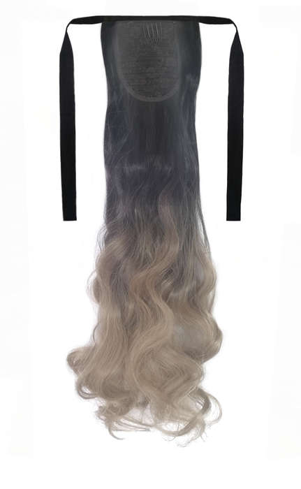 Tie-On Wavy Ombre Ponytail 55cm with Ribbons & Clip - 1-16 Ash Blonde