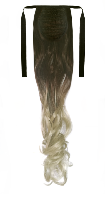 Tie-On Wavy Ombre Ponytail 55cm with Ribbons & Clip - T6AT-88 Latte Blonde