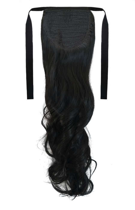 Tie-On Wavy Ponytail 55cm With Ribbons & Clip - 1B Natural Black