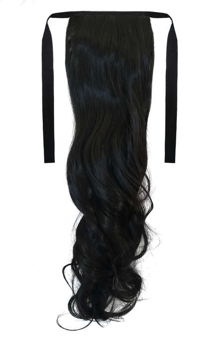 Tie-On Wavy Ponytail 55cm With Ribbons & Clip - 1B Natural Black