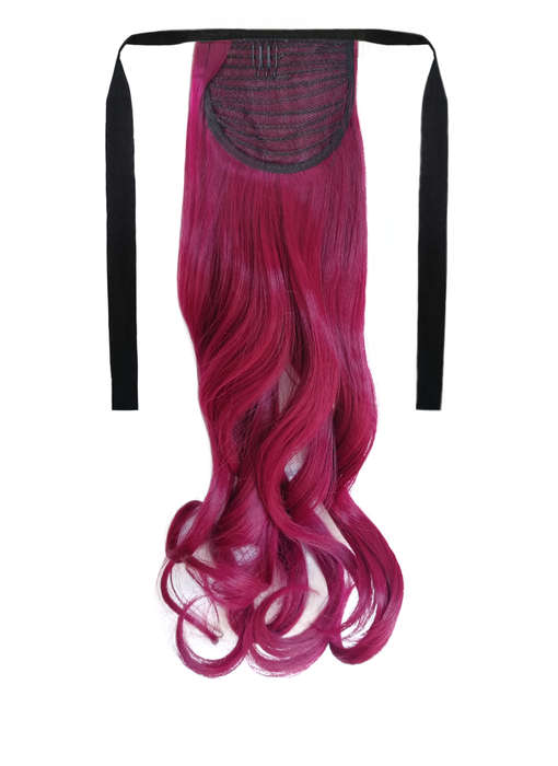 Tie-On Wavy Ponytail 55cm With Ribbons & Clip - Burgundy