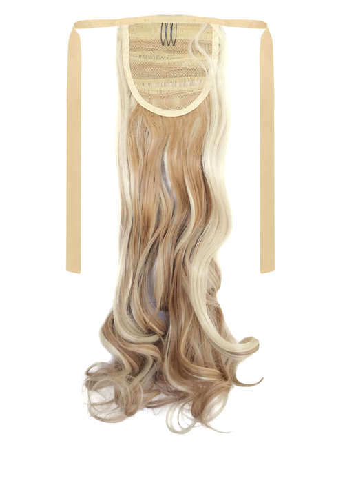 Tie-On Wavy Ponytail 55cm With Ribbons & Clip - F18-613 Ash Light Blonde Mix