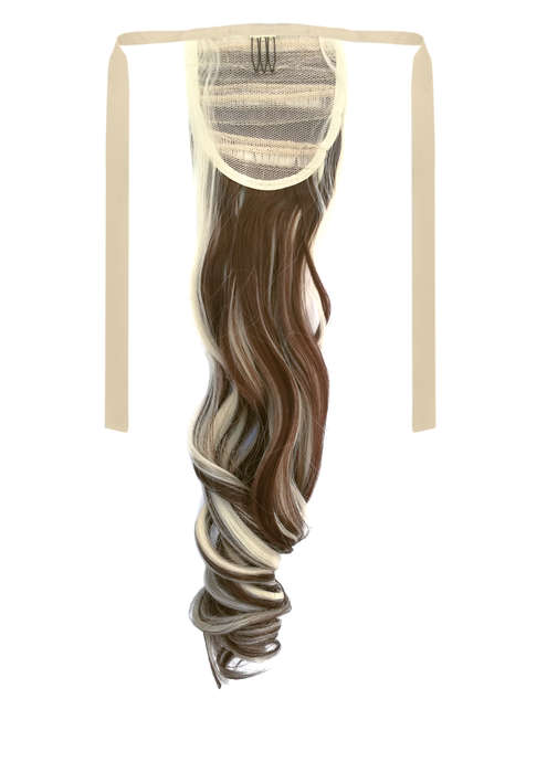 Tie-On Wavy Ponytail 55cm With Ribbons & Clip - F8-613 Ash Light Blonde Mix