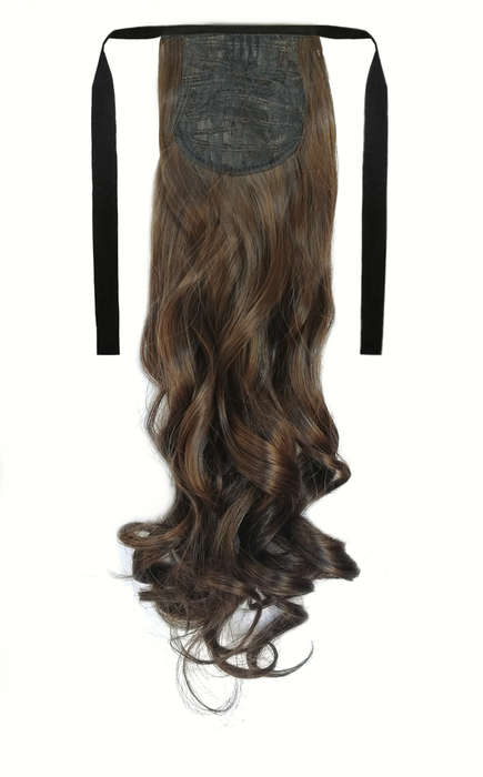 Tie-On Wavy Ponytail 55cm With Ribbons & Clip - M2-30 Dark Chestnut Brown Mix
