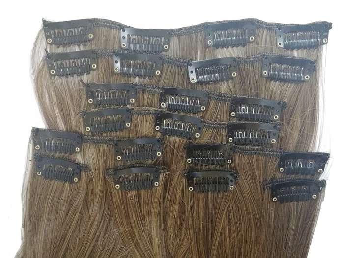 10 Piece Straight Long 55-60cm Full Head Clip-on Hair Extensions XXL - M4-27 Chocolate Golden Blonde
