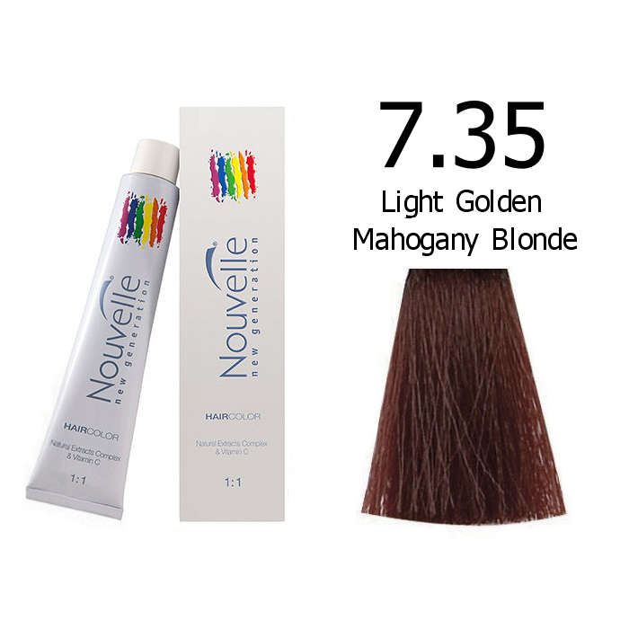 Nouvelle Professional Permanent Hair Tint Dye 100ml + 100ml 20vol developer - 7.35 Light golden maho