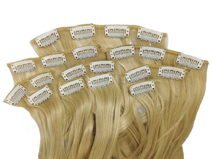10 Piece Wavy Long 55-60cm Full Head Clip-on Hair Extensions XXL - 22-613 Light Blonde Mix