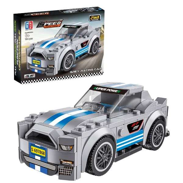 Speed Racing Car Building Blocks Grey 194 Pc 2-in-1