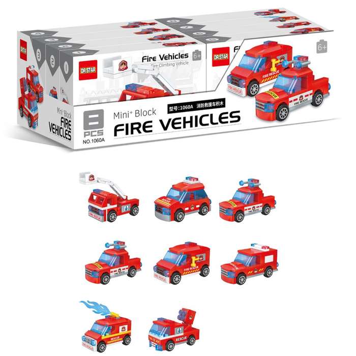 DR. STAR Fire Vehicles Mini Building Blocks Collection - 8-in-1 Rescue & Emergency Playset