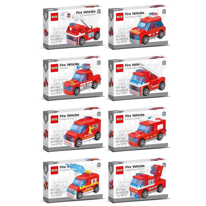 DR. STAR Fire Vehicles Mini Building Blocks Collection - 8-in-1 Rescue & Emergency Playset