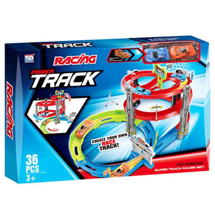 Power Track Racing Super Track Racer Set - 36-Piece Multi-Level Car Track with Loop & Launcher