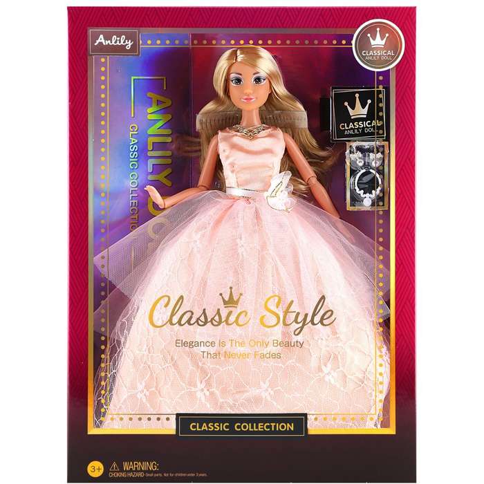 Anlily Classic Style Princess Doll - Elegant 30cm Doll in Pink Gown